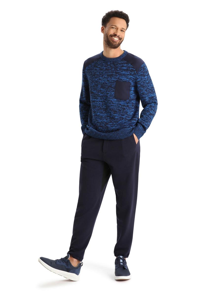 Midnight Navy / Lazurite Men's Icebreaker Merino Barein Crewe Sweaters | USA 1218ZUTG